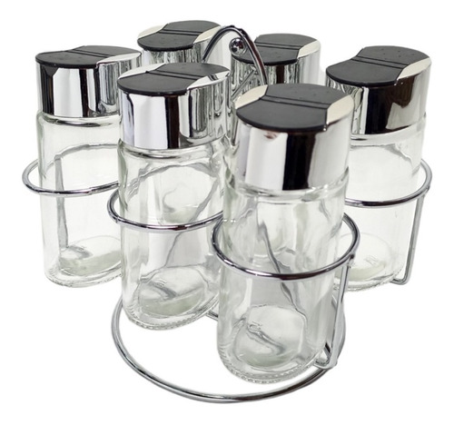 Set Especieros Condimenteros Frascos Base Acero Inox X6 