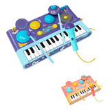 Piano Juguete Teclado Musical Infantil Microfono Batería Color Celeste
