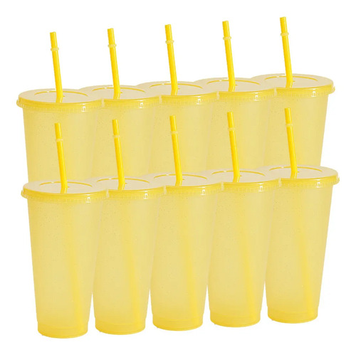 Set Tazas Glitter 710ml Con Pajita Reutilizables 10pzs X .