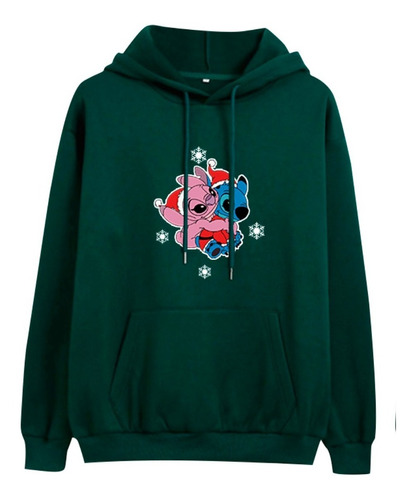 Buzo Buso Saco Hoodie Verde, Stitch Navideño