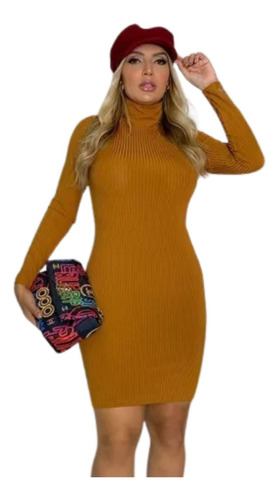 Vestido Feminino Manga Longa Midi Tubinho Gola Evangélica