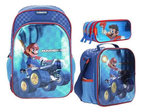 Mario Bros Kit Mochila Original Tamaño Primaria Lonche Y Lapicera