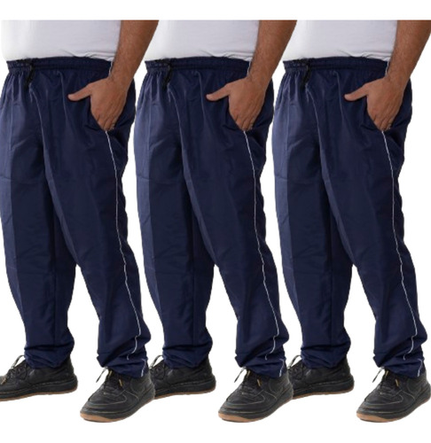 Kit 3 Calças Tactel Masculina 3 Bolsos Plus Size Diversas
