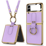 Funda Para Samsung Galaxy Z Flip 3 - Violeta/dorada + Ani...