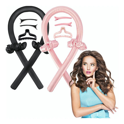 2 Curly Ondas En Cabello Rizos Sin Calor Tubo + 4 Scrunchies