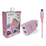 Cargador De Pared Aitech Carga Rápida 5.8a + Cable Tipo C Color Rosa