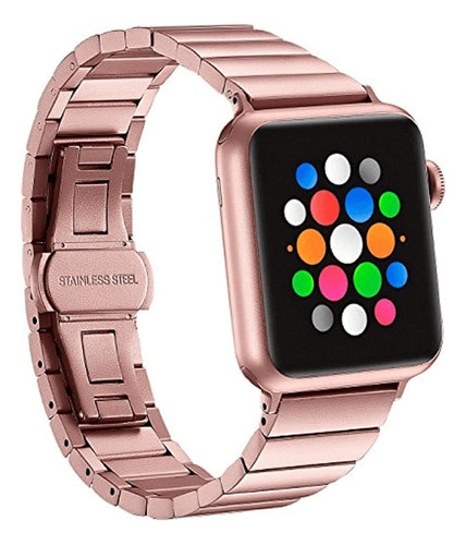 Pulseira Em Aço Compatível C/ Apple Watch Gold Rose Linda