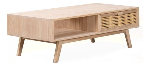 Mesa De Centro En Madera De Marfil Cajon Mimbre Ref Maciza36