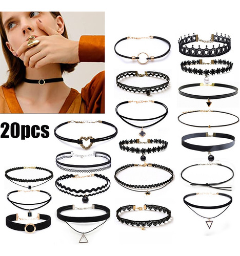 20 Gargantilla Choker Necklaces Negro Lace,accesorios Collar