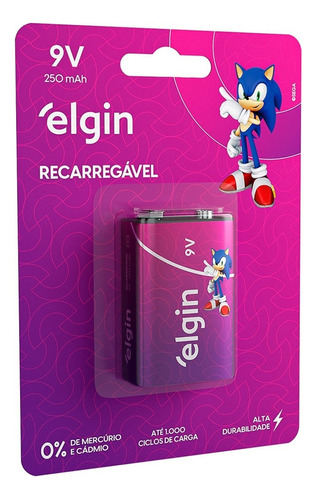 Bateria Elgin Recarregável 9v / 250mah / Rosa E Roxa Com Nf