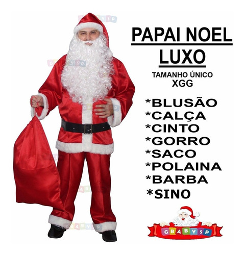 Fantasia Papai Noel Extra Grande Exg + Luvas + Barba + Sino