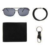 Cartera Ferrato Set Lentes/pulsera/llavero Para Hombre Negro