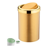 Lixeira 8l Cesto De Lixo Tampa Basculante Dourado Banheiro