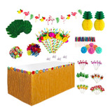 Juego De Mesa Hawaiano 131 Piezas Falda Fiesta Tropical Deco