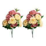 2 Ramos De 20 Flores De Seda De Rosa Artificiales Novia Boda