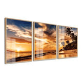 Kit 3 Quadros Decorativos Pôr Do Sol Para Sala Casa De Praia