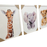 Quadro Infantil quarto De Bebe Menino Safari Animais C/ Vidr