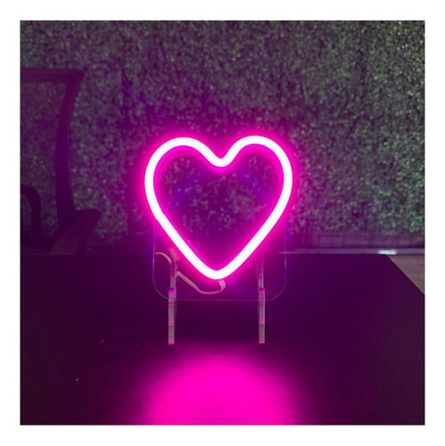 Luminaria Painel Neon Led- Coração + Suporte De Mesa 10x11cm