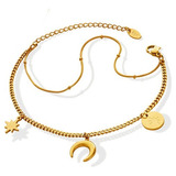 Pulsera Baño Oro 18k Doble Luna Estrella Madi