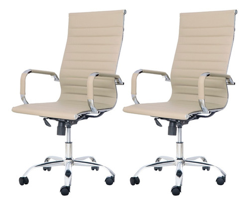 Conjunto Kit 2 Cadeiras Escritório Stripes Presidente Pu Office Base Cromada Giratória Aço Altura Regulável Várias Cores
