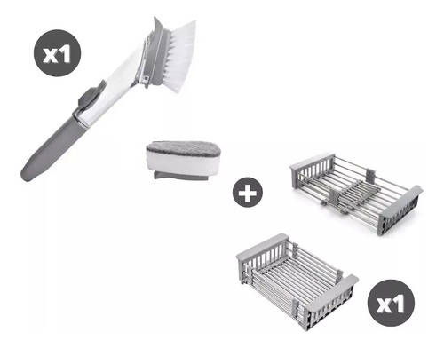 Escurridor Expandible + Cepillo Dispensador De Jabón Frutas 