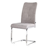 Silla De Comedor Ecocuero Tela Pata Cromada - Jenna X 4 Color De La Estructura De La Silla Gris Claro Color Del Asiento Gris Claro Diseño De La Tela Chenille