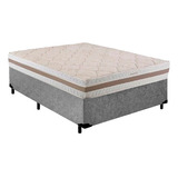 Conjunto Cama Box Cinza + Colchão Casal Herval Mola 138x188