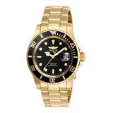 Reloj Pulsera Invicta Pro Diver 26975 De Cuerpo Color Oro, Analógico, Para Hombre, Fondo Negro, Con Correa De Acero Inoxidable Color Oro, Agujas Color Blanco Y Oro, Dial Blanco Y Oro, Minutero/segunde