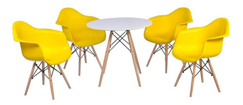 Kit Mesa Eiffel Branca 80cm + 4 Cadeiras Eames Com Braço