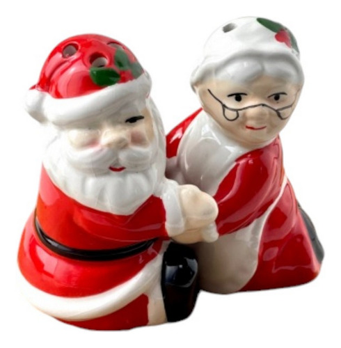 Kit Saleiro E Pimenteiro Do Papai Noel E Mamãe Porcelana