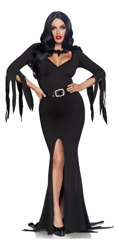 Disfraz Morticia Dama Negro Halloween Vestido Gotico Mujer