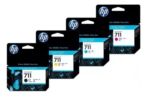 Kit X4 Tintas Hp 711 Negro 38ml + Hp 711 Colores P/t120 T520