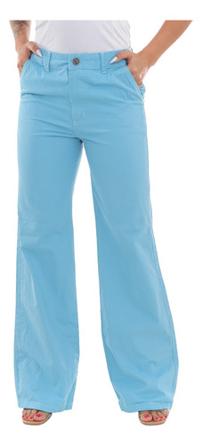 Calça Brim Social Flare Confortável Pantalona Wide Leg Luxo