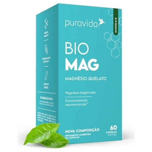 Bio Mag - Magnésio Quelato- Pura Vida - 60 Capsulas 