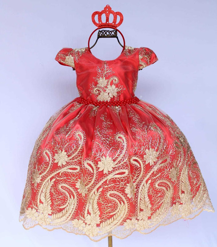 Vestido Infantil Princesas Renda Luxo Formatura Coroa E Luva