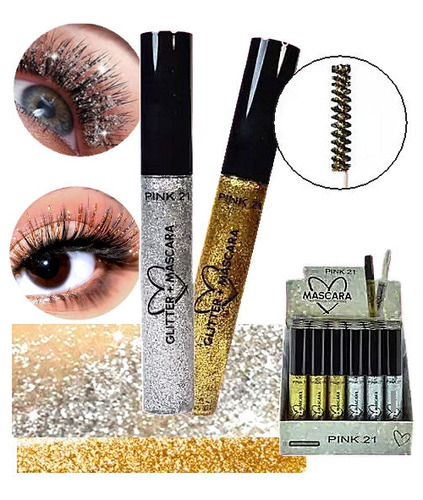 Mascara Pestañas Rimel + Glitter Pink21 Plateado O Dorado