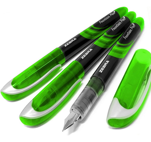 Zebra Fuente - Disposable Fountain Pen - Green Ink - Pack Of