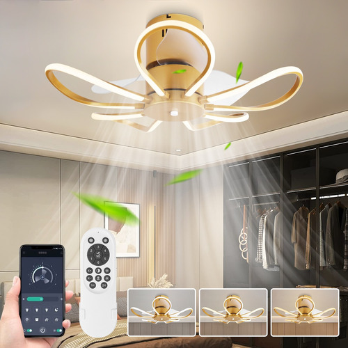 Ventilador Techo Luz Moderno+control Y App,aspas Reversible