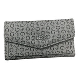 Billetera De Mujer Con Broche Gris Logo Negro Cod. 6408 Diseño De La Tela Liso