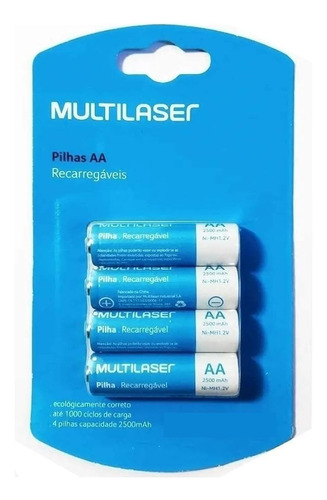 Pilas Recargables Multilaser Aa - X4 Unidades -  2500 Mah