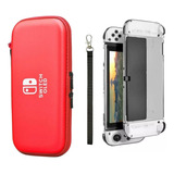 Estuche Rojo+ Acrílico Protector Para Nintendo Switch Oled