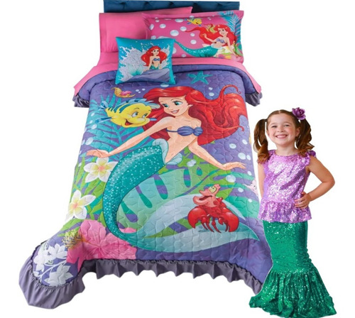 Edredón Rosa Niña Sirenita Disney Edredón Lila Mermaid Girl 