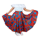 Falda Folklorica Floreada Medio Vuelo Medio Circula Infantil