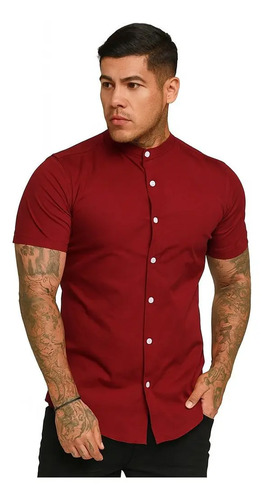 Camisa Cuello Mao Manga Corta Hombre Vestir Caballero | Meses sin interés