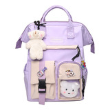 Mochilas Escolares Con Pin Kawaii Y Accesorios Morados