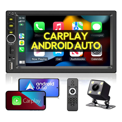 Auto Estéreo 2din 7 Pulgadas Táctil IPS Pantalla Con Carplay Android Auto Mirror Link Bluetooth Audio Usb Fm Aux Con Control remoto Y Cámara Mp5 ESSGOO | Envío gratis