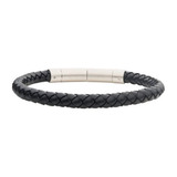 Pulsera Hombre Inox De Cuero Negro Trenzada 6mm