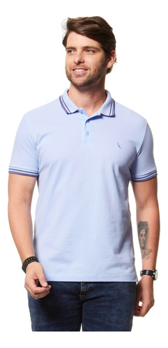 Camisa Polo Masculina Friso Rajado Azul Claro Reserva