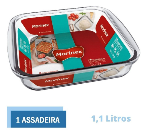 Travessa Assadeira Lasanheira 1,1l Quadrada Vidro Marinex