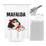 Cortina Baño Mafalda Impermeable Protector Ganchos Metálicos